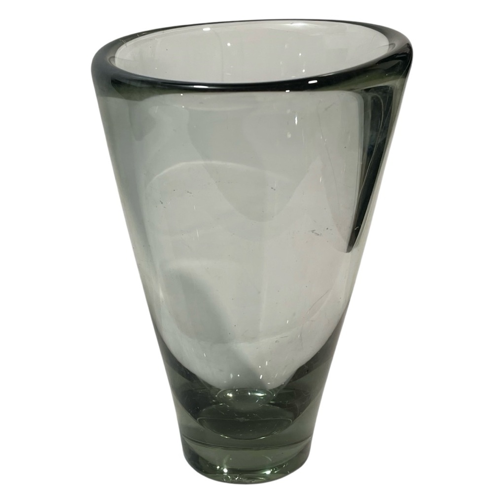 Vintage 1950s Signed Holmgaard Per Lutkin Swedish Art Glass Asymmetrical Vase